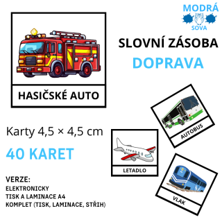 Základní slovní zásoba DOPRAVA (40 kartiček), kartičky 4,5 x 4,5 cm